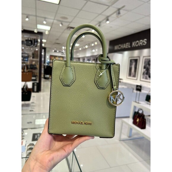 Michael Kors Mercer XS Light Sage Green Pebbled Leather Crossbody Purse Handbag - Picture 10 of 16